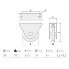 Tolókapu kerék külső konzollal, V92° vájattal, csapágyas