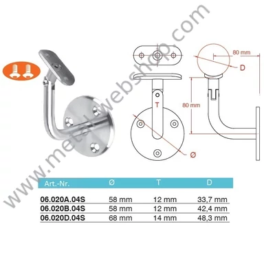 Rozsdamentes csuklós kapaszkodó konzol csőhöz (AISI 304 - V2A), többféle méretben