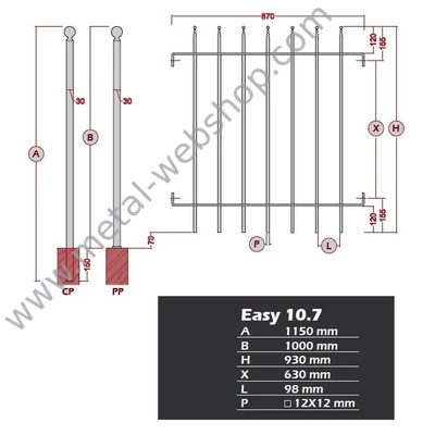 EASY10.7 kovácsoltvas kerítésmező standard méretekben gyártva