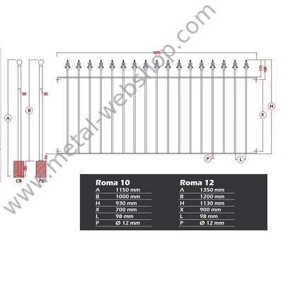 ROMA kovácsoltvas kerítésmező standard méretekben gyártva
