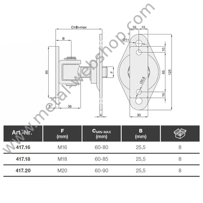Felső forgáspont csavarozható talppal, állítható