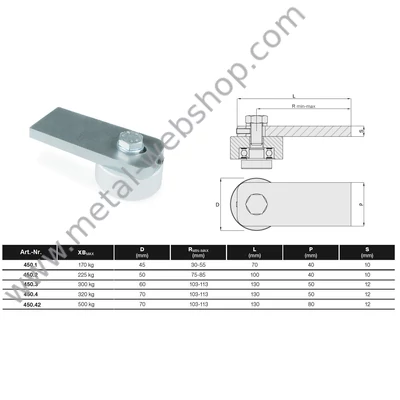Csapágyas felső forgáspont, hegeszthető, állítható