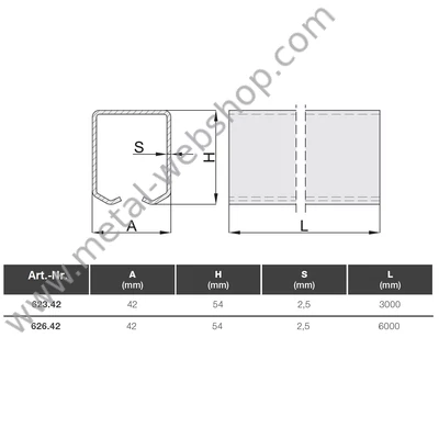Függőkapu sín, 42mm, 3m (623.42)